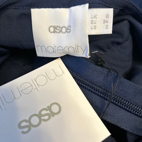 NWT ASOS Plissé Pleated Navy Chiffon Sleeveless Maternity Midi Dress Size 6 - Picture 8 of 9